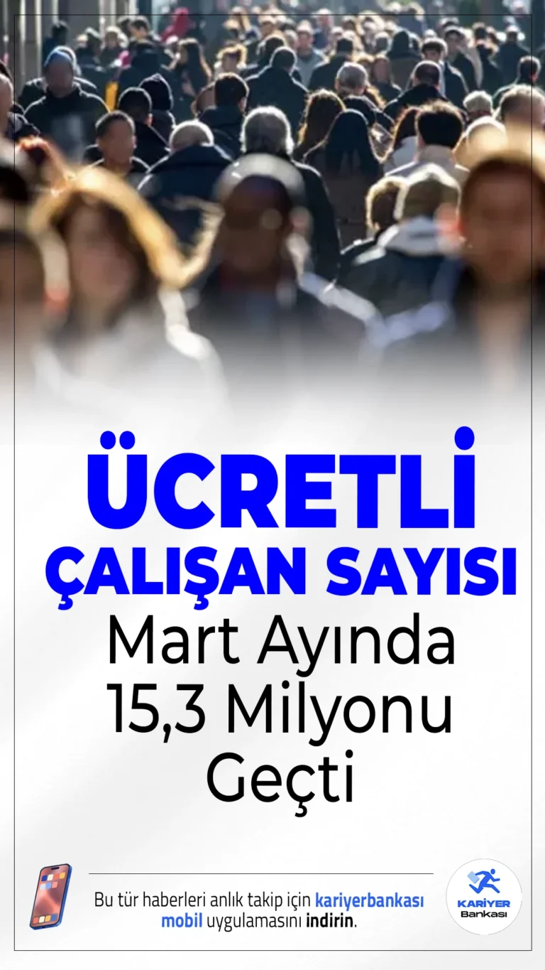 Ücretli Çalışan Sayısı Mart Ayında 15,3 Milyonu Geçti.Mart 2024’te sanayi, inşaat ve ticaret-hizmet sektörlerinde ücretli çalışan sayısı, geçen yılın aynı dönemine göre yüzde 0,6 artarak 15,3 milyon kişiye ulaştı.