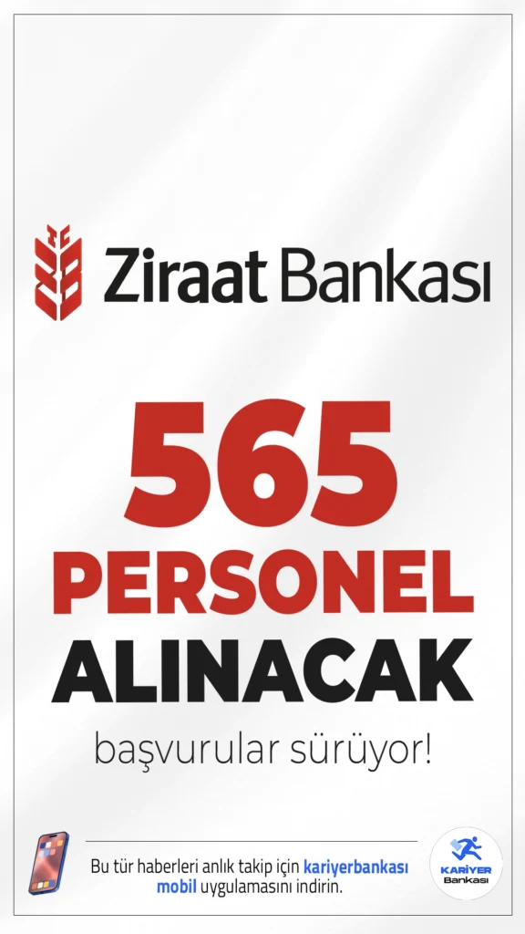 Ziraat Bankası 565 Personel Alımı Başvuruları Sürüyor.Ziraat ve Ziraat Katılım Bankası personel alımı başvuruları sürüyor. İlgili alım duyurularına göre Servis Görevlisi, Uzman Yardımcısı ve Müfettiş Yardımcısı ünvanlarında memur alımları gerçekleştirilecek.Başvuru yapacak adayların genel ve özel şartları dikkatle incelemesi gerekmektedir.