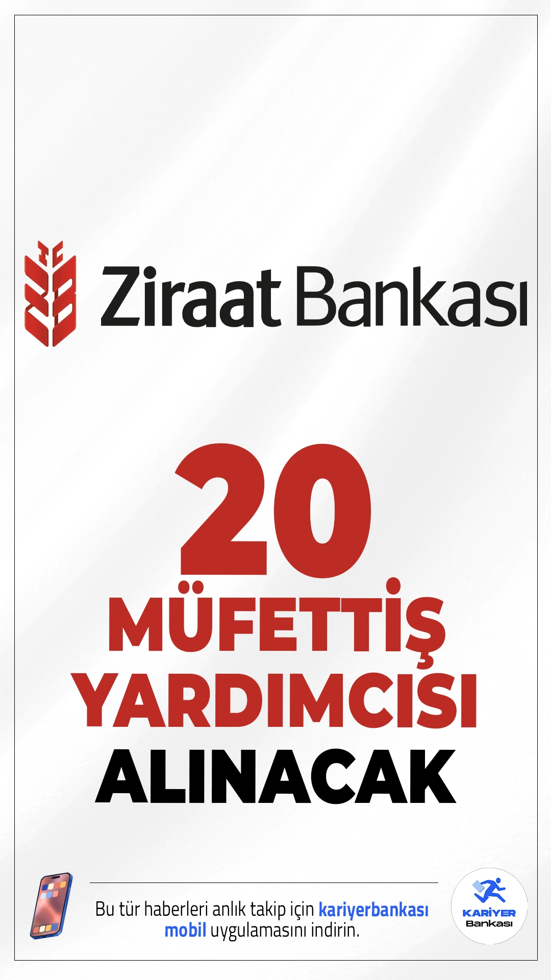 Ziraat Bankası 20 Müfettiş Yardımcısı Alacak.Ziraat Bankası, 2025 yılı için Teftiş Kurulu bünyesinde görevlendirilmek üzere 20 Müfettiş Yardımcısı alımı gerçekleştireceğini duyurdu. Başvurular 21 Mayıs 2025 – 13 Haziran 2025 tarihleri arasında alınacak.İşte şartlar ve başvuru bilgileri..