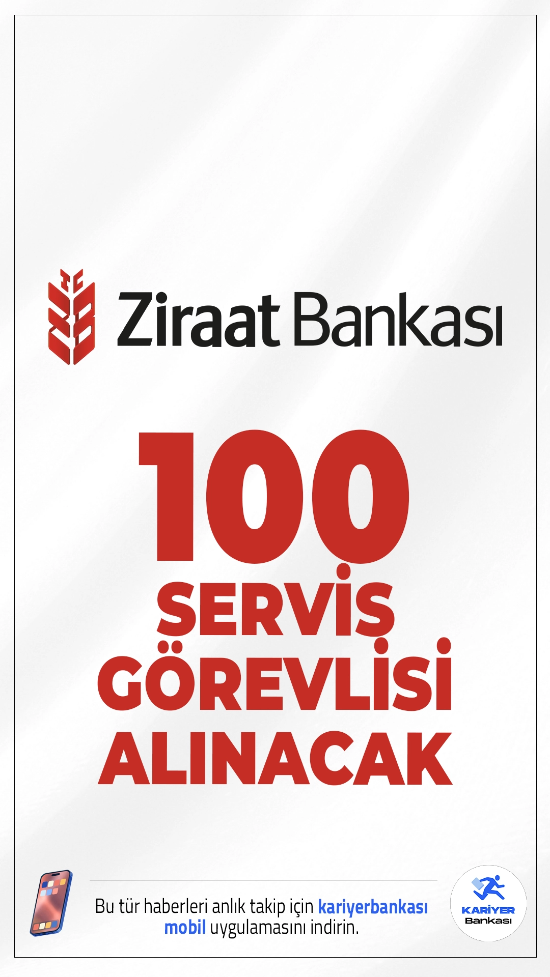 Ziraat Bankası 100 Servis Görevlisi Alacak! Başvurular Başladı.Ziraat Bankası, İstanbul ilinde yer alan şubelerinde görevlendirilmek üzere 100 Servis Görevlisi alımı yapacağını duyurdu. Bu pozisyonda istihdam edilecek personel, bankacılık ürünlerinin tanıtımı, satışı ve operasyonel işlemlerinde görev alacak.