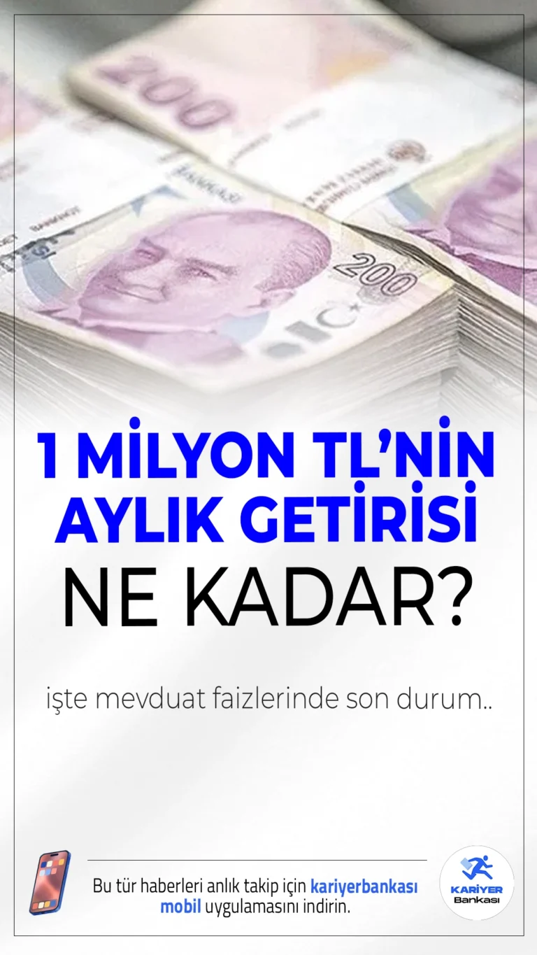 Mevduat Faizlerinde Son Durum: 1 Milyon TL'nin 32 Günlük Net Getirisi Ne Kadar Oldu?TCMB'nin bu hafta faiz kararını sabit tutması bekleniyor. Mevduat faizlerinde zirve seviyeler görülürken yatırımcılar uzun vadeye geçiş yapmayı değerlendiriyor.