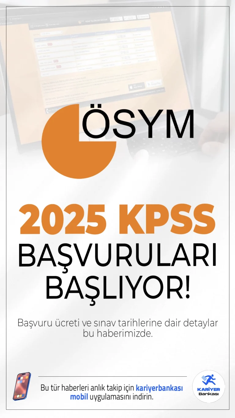 2025 KPSS Başvuruları Başlıyor: İşte Tarihler ve Sınav Ücretine Dair Detaylar.Memur adaylarının merakla beklediği KPSS başvuruları 26 Haziran itibarıyla başlıyor. Adaylar başvurularını 10 Temmuz’a kadar yapabilecek.