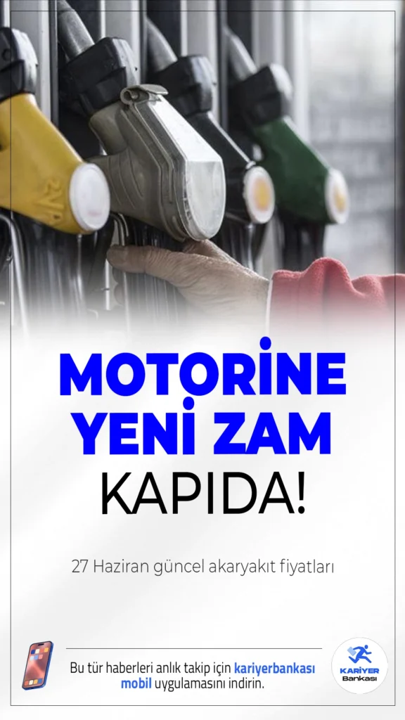 Motorine Yeni Zam Kapıda: 27 Haziran 2025 Güncel Akaryakıt Fiyatları Açıklandı.Motorin fiyatlarına bu gece yarısından itibaren geçerli olacak şekilde 1,14 TL zam bekleniyor. Benzin fiyatlarında ise şu an için değişiklik öngörülmüyor.