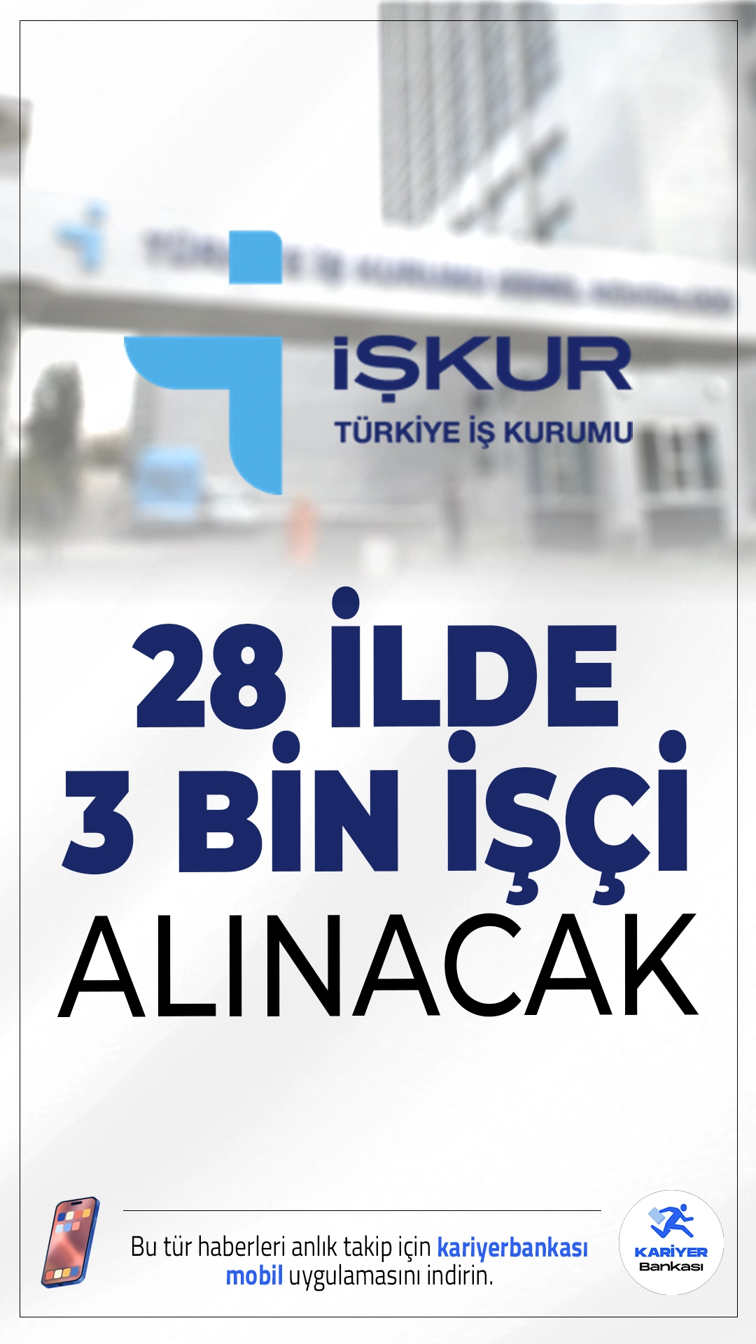 28 İlde Kamuya KPSS'siz 3 Bin İşçi Alımı Yapılacak.İŞKUR üzerinden 28 ilde yapılacak olan ve KPSS şartı aranmayan 3 bin kişilik işçi alımı için başvurular başladı.
