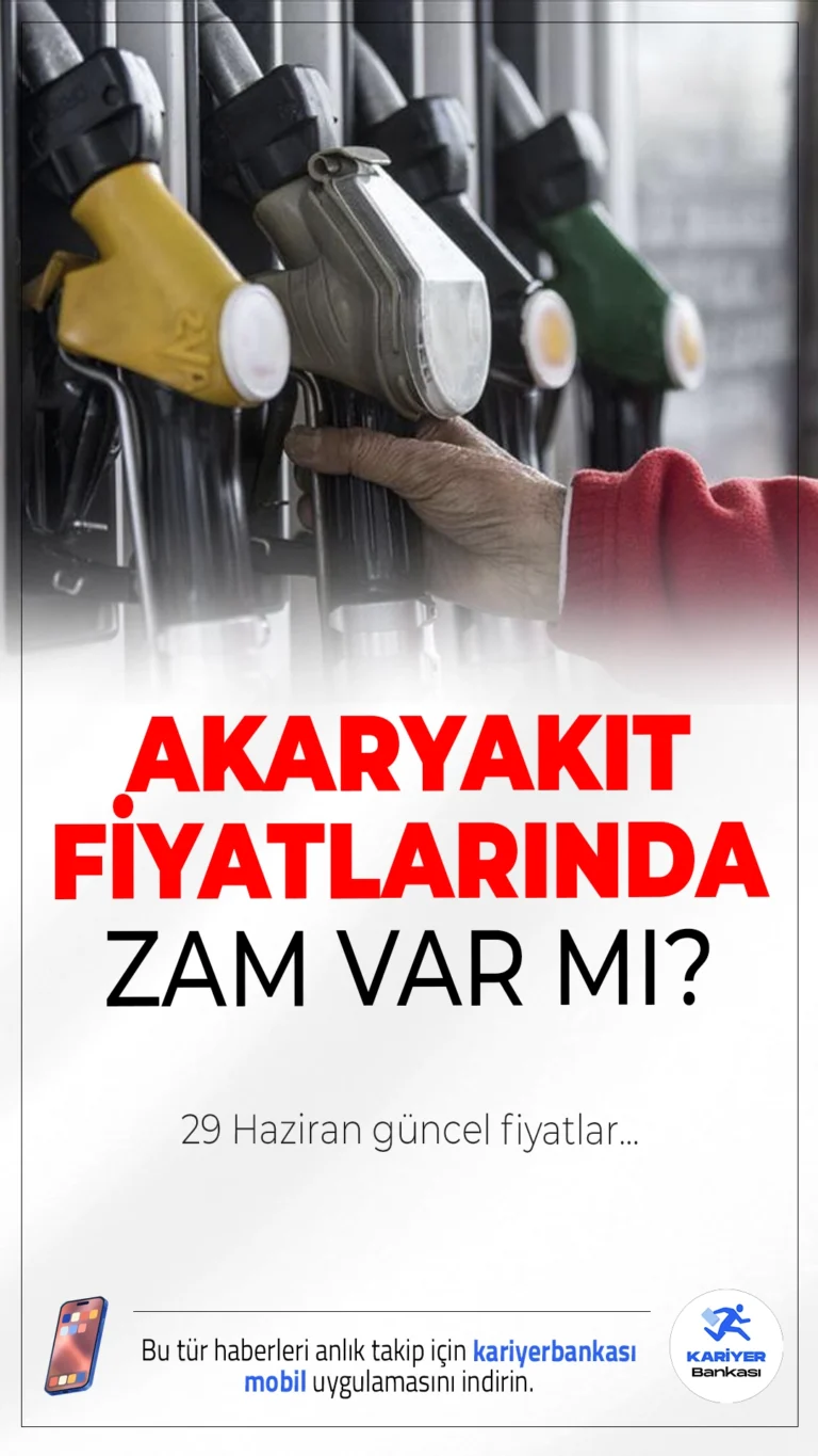 Akaryakıt Fiyatlarında Bugün Değişiklik Yok! 29 Haziran 2025 Güncel Liste.Brent petrol ve döviz kurundaki oynaklık nedeniyle zaman zaman akaryakıt fiyatlarında değişiklik yaşansa da, bugün benzin, motorin ve LPG fiyatlarında herhangi bir zam ya da indirim uygulanmadı.