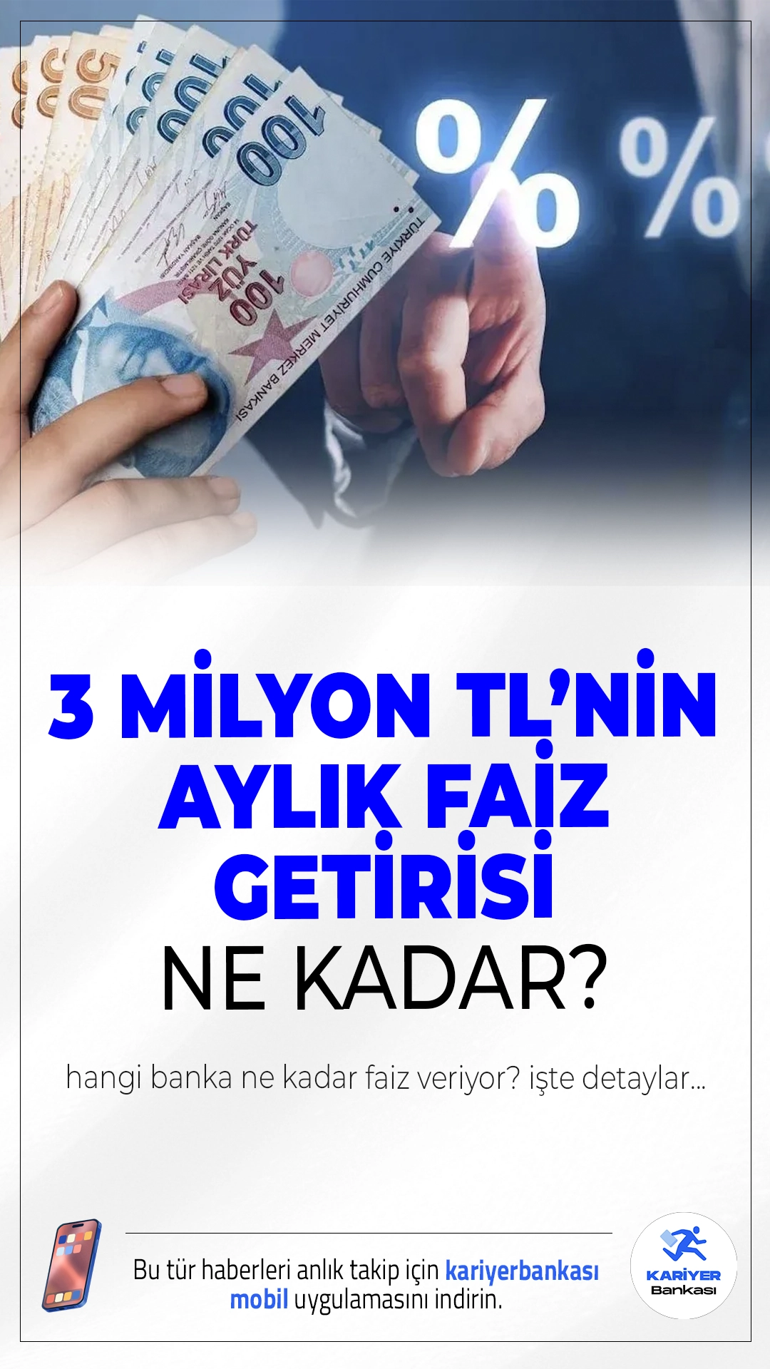3 Milyon TL'nin 1 Aylık Faiz Getirisi Belli Oldu.TCMB'nin sıkı para politikası sonrası bankaların sunduğu mevduat faiz oranları yeniden şekillendi. 3 milyon TL’nin 1 aylık getirisi bazı bankalarda 118 bin TL’yi aştı.