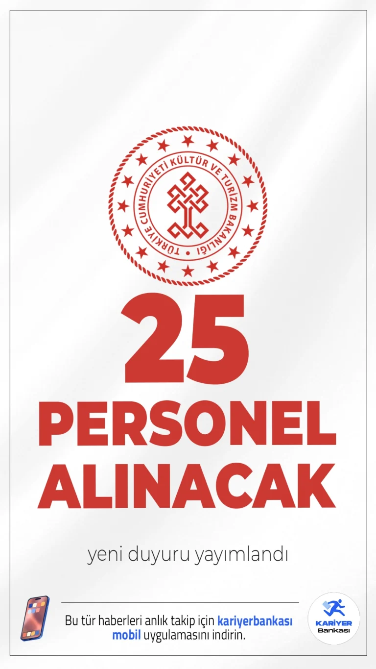 Kültür Bakanlığı Uludağ Alan Başkanlığı 25 Personel Alımı Yapacak!Kültür ve Turizm Bakanlığı’na bağlı Uludağ Alan Başkanlığı, çeşitli unvanlarda toplam 25 personel alımı gerçekleştirecek.