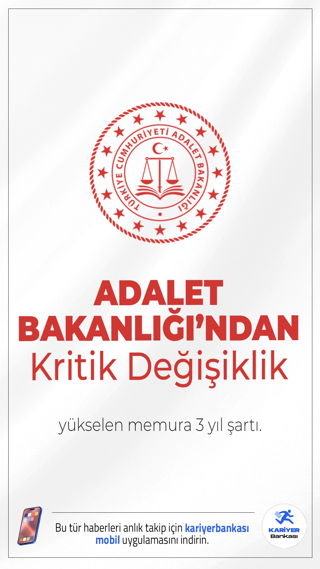 Adalet Bakanlığı'ndan Kritik Değişiklik: Yükselen Memura 3 Yıl Şartı.Adalet Bakanlığı, görevde yükselen memurların yer değişikliği taleplerine sınırlama getirdi. Artık 3 yıl dolmadan tayin mümkün olmayacak.