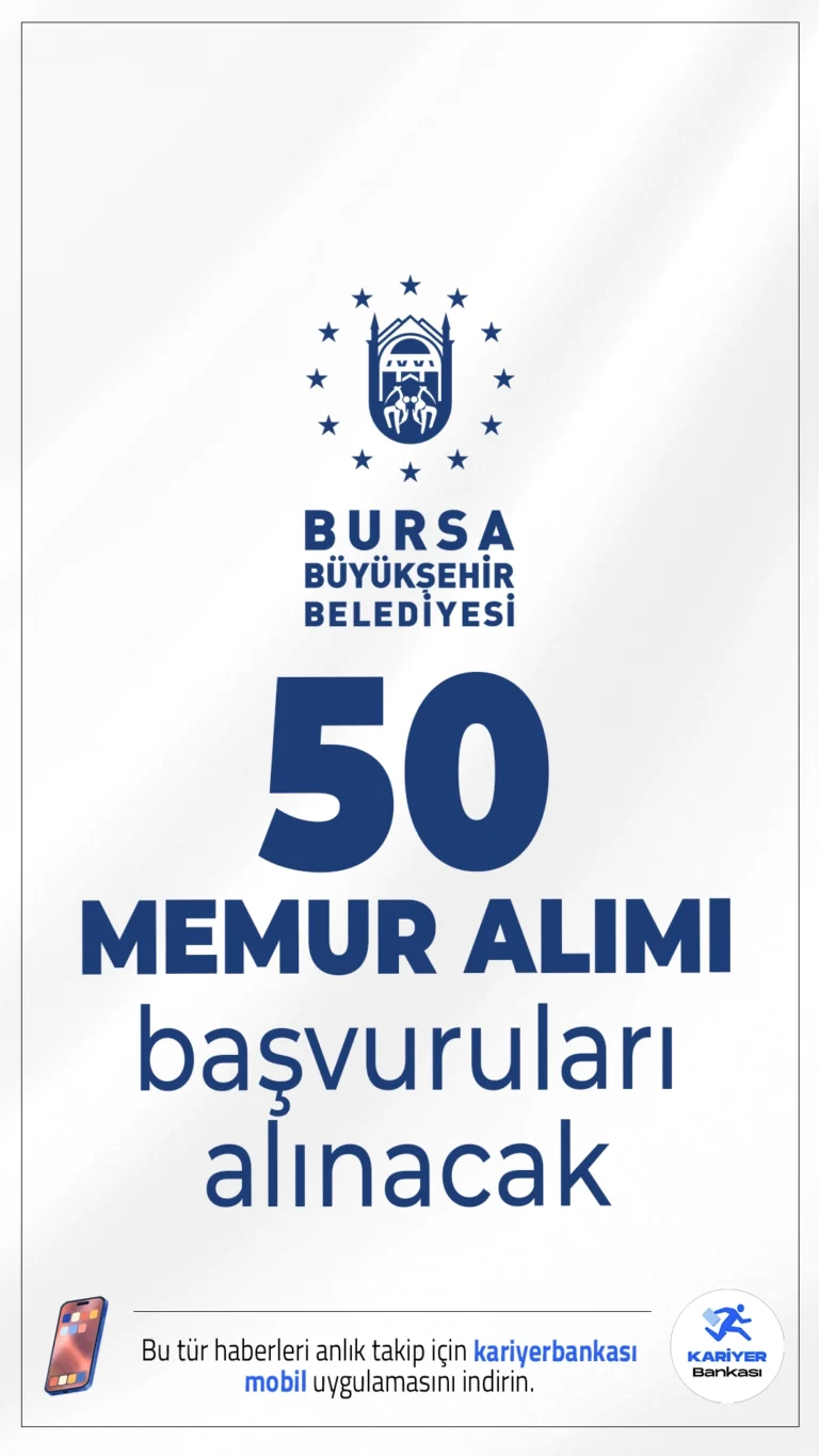 Bursa Büyükşehir Belediyesi 50 Memur Alımı Başvuruları Alınacak.Bursa Büyükşehir Belediyesi memur alımı başvuru işlemleri başladı. İlgili alım duyurusuna göre, KPSS en az 60 puanla zabıta memuru alımı yapılacak.Başvuru yapacak adayların genel şartların yanı sıra, özel şartları da taşıması gerekmektedir. İşte şartlar...
