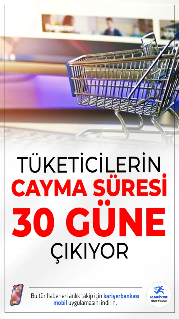 Doğrudan Satışlarda Yeni Dönem: Cayma Süresi 30 Güne Çıkıyor.Ticaret Bakanlığı'nın yeni düzenlemesiyle doğrudan satışta tüketiciler artık 30 gün içinde cezai şart ödemeden cayma hakkını kullanabilecek.