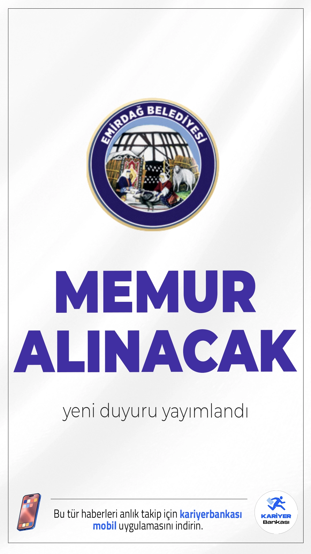 Emirdağ Belediyesi 3 Memur Alımı Yapacak.Afyonkarahisar ili Emirdağ Belediyesi, 657 sayılı Devlet Memurları Kanunu kapsamında, ilk defa atanmak üzere 3 memur alımı gerçekleştirecek. Alımlar mimar, inşaat mühendisi ve harita mühendisi kadrolarına yapılacak.