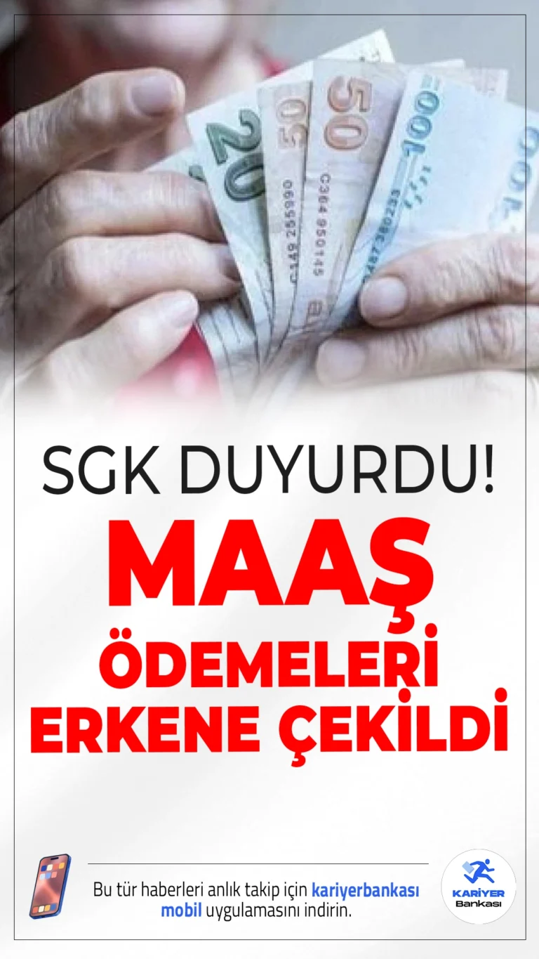 SGK'dan Emeklilere Müjde: Emekli Sandığı Maaşları Erken Yatırılacak.Haziran 2025 dönemine ait Emekli Sandığı maaş ödemeleri, 5 Haziran yerine 4 Haziran'da hesaplara aktarılacak.