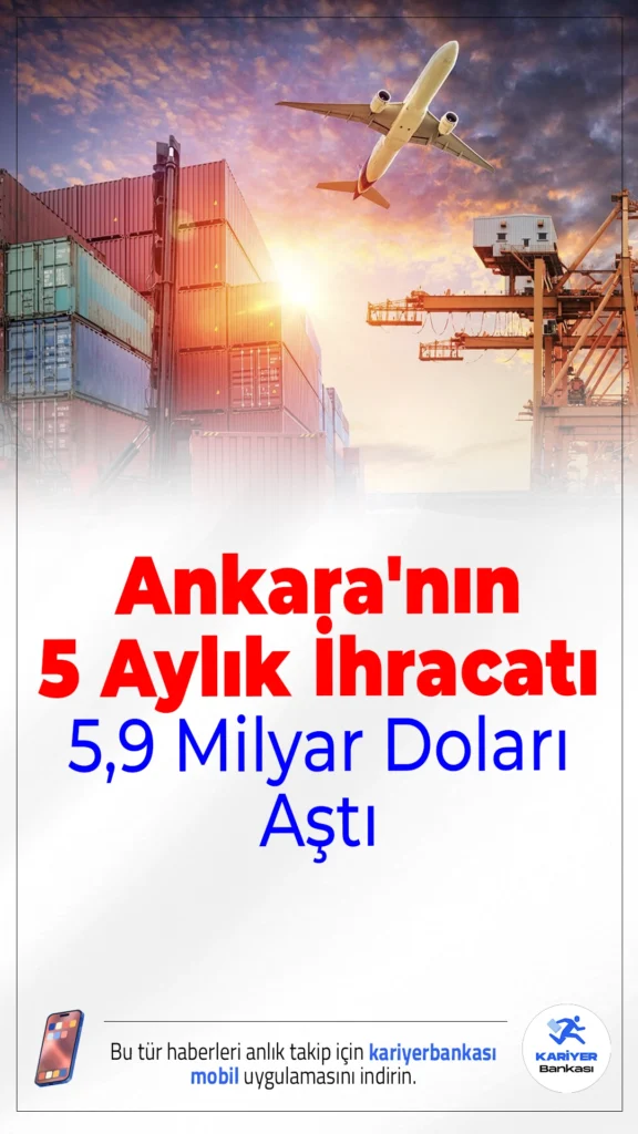 Ankara'nın 5 Aylık İhracatı 5,9 Milyar Doları Aştı.Ankara'dan 2025 yılının ilk 5 ayında yapılan ihracat, yüzde 9,6'lık artışla 5 milyar 863 milyon dolara ulaştı.