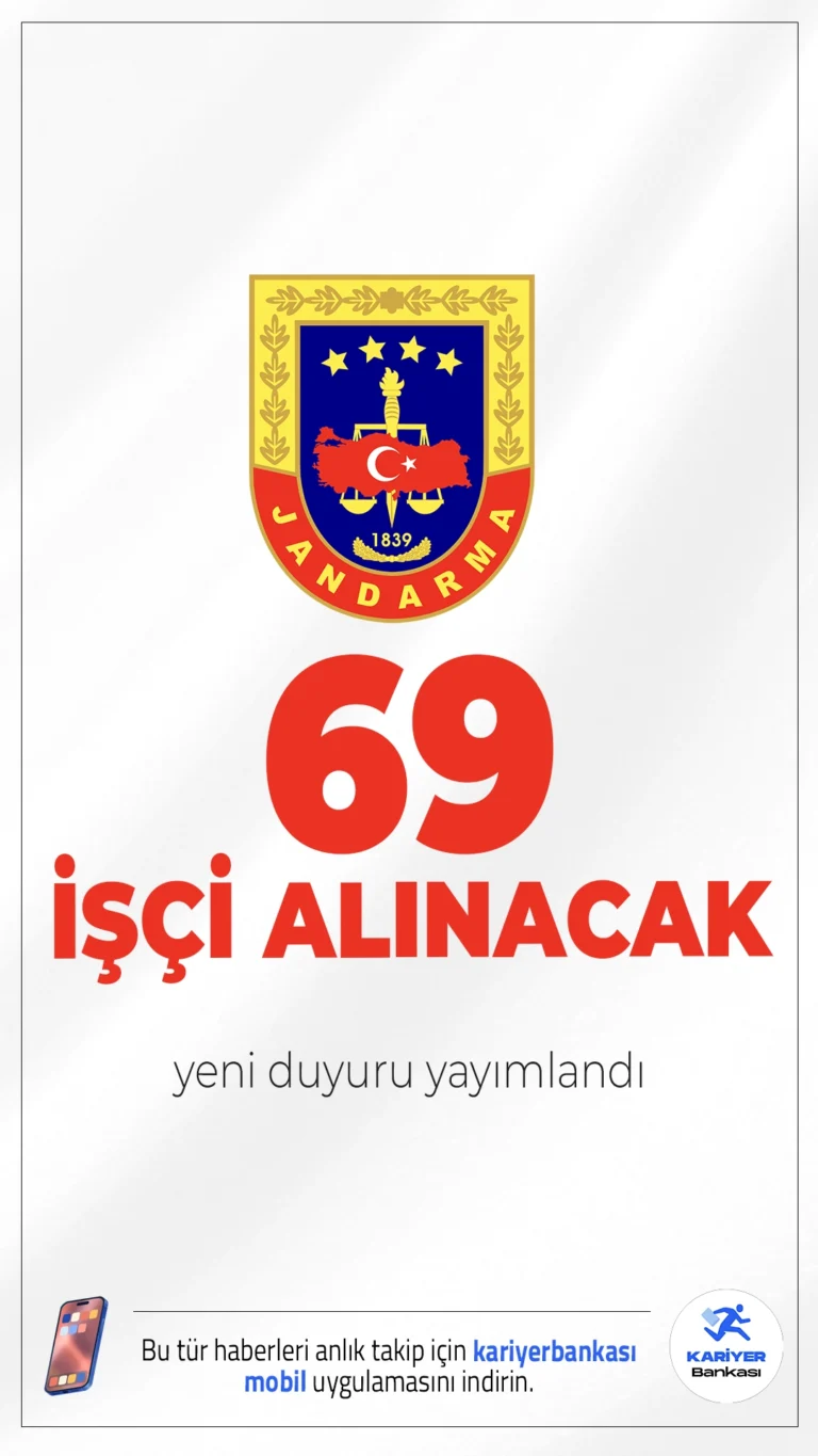 Jandarma 69 İşçi Alımı Duyurusu Yayımlandı.Jandarma Dikimevi Müdürlüğü, 69 sürekli işçi alımı yapacağını duyurdu. Başvurular 17-23 Haziran 2025 tarihleri arasında İŞKUR internet sitesi üzerinden çevrimiçi olarak yapılabilecek.