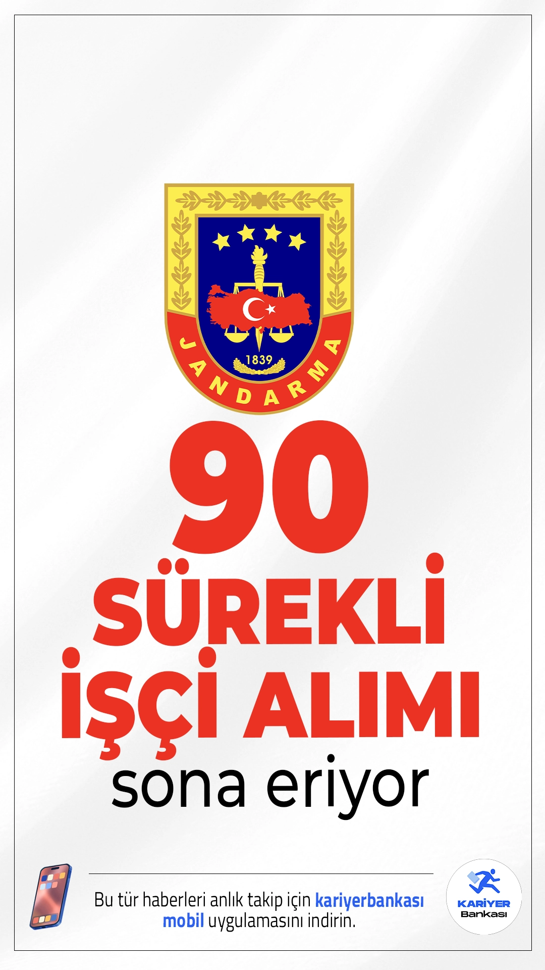 Jandarma 90 Sürekli İşçi Alımı Başvuruları Sona Eriyor.Jandarma Dikimevi Müdürlüğü ve Jandarma Bakım Komutanlığı, Ankara Etimesgut’ta görevlendirilmek üzere  sürekli işçi alımı başvuruları bugün (23 Haziran) sona eriyor.Başvuru yapacak adayların genel şartların yanı sıra, özel şartları da sağlaması gerekmektedir.