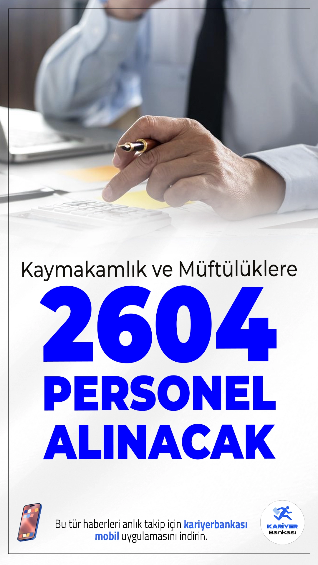 Kaymakamlık ve Müftülüklere 2604 Personel Alımı Yapılacak.2025 yılı itibarıyla kaymakamlıklar ve müftülüklere KPSS'siz toplam 2 bin 604 personel alımı yapılacağı duyuruldu.