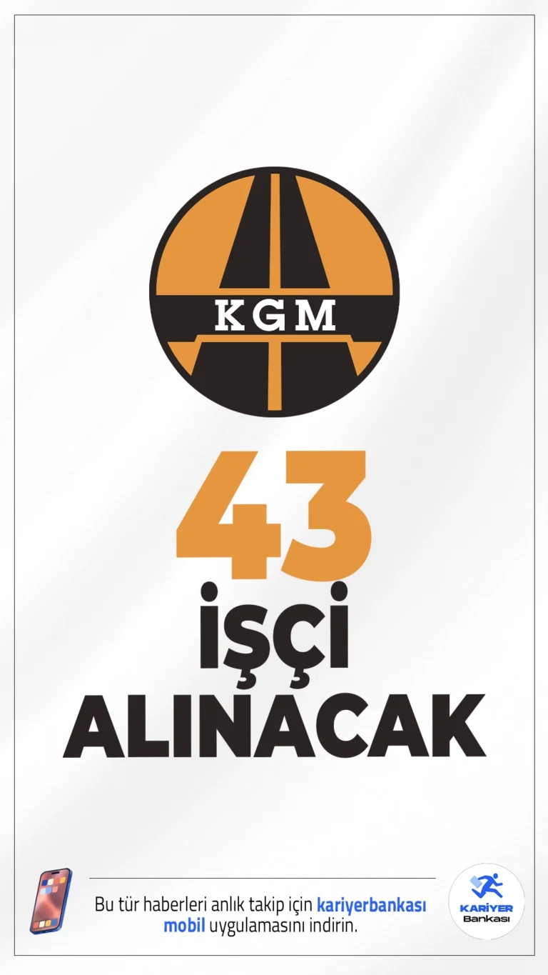 Karayolları Genel Müdürlüğü (KGM) 43 İşçi Alımı Duyurusu Yayımlandı.Karayolları Genel Müdürlüğü, çeşitli bölge müdürlüklerinde görevlendirilmek üzere toplam 43 sürekli işçi alımı gerçekleştireceğini duyurdu. Alımlar, süresi belirli olmayan sürekli iş sözleşmesi kapsamında yapılacak ve adaylar Türkiye genelinden başvuru yapabilecekler.