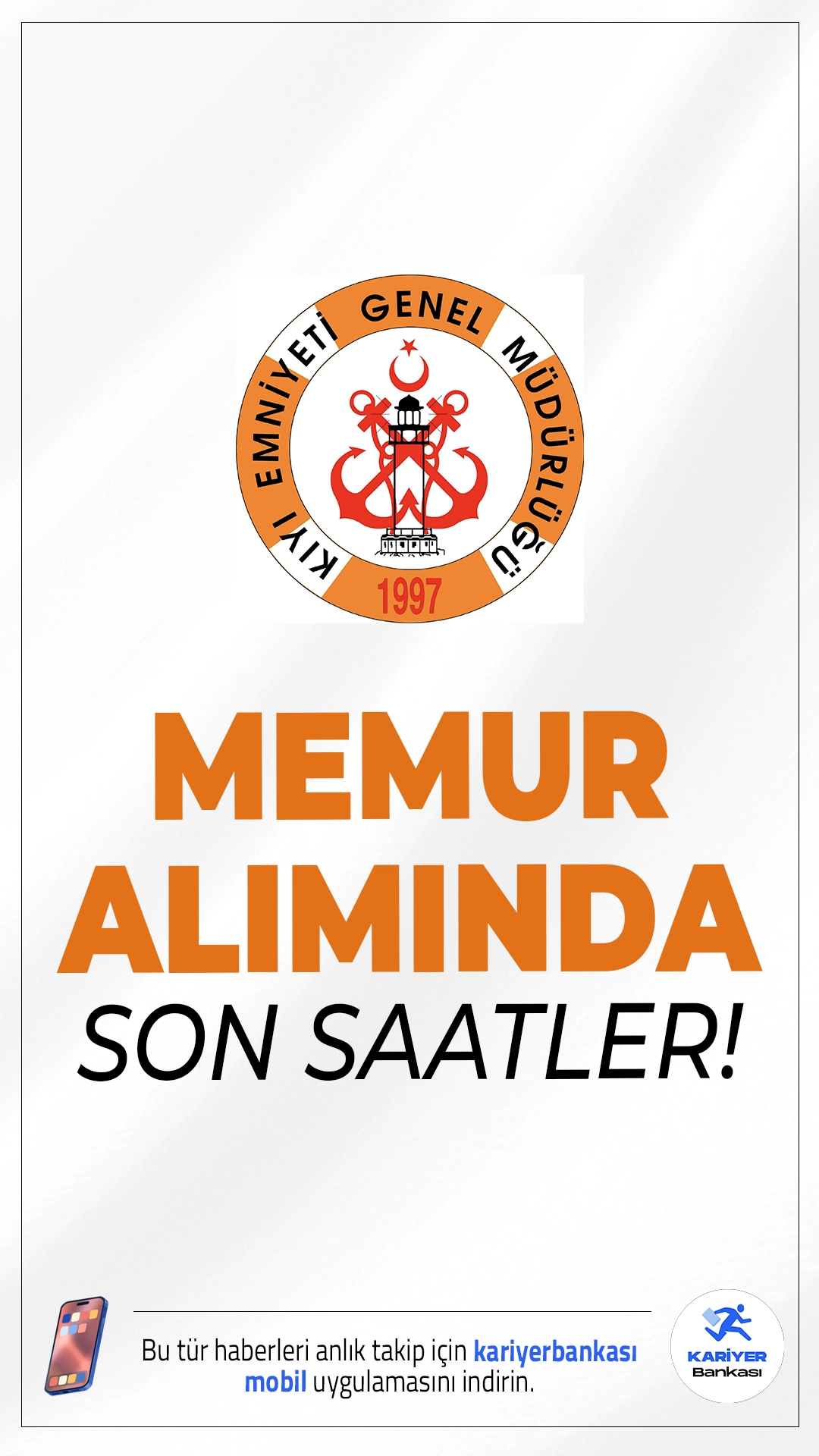 Kıyı Emniyeti 25 Memur Alımında Son Saatlere Girildi.Kıyı Emniyeti Genel Müdürlüğü (memur) alımı başvurularında sona gelindi. İlgili alım duyurusuna göre, alımlar daimi işçi statüsünde yapılacak olup, başvurular Türkiye İş Kurumu (İŞKUR) üzerinden kabul edilecek. Başvurular bugün (27 Haziran) sona eriyor.İşte şartlar..