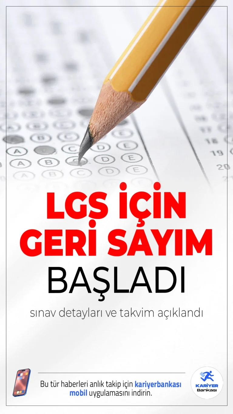 LGS 15 Haziran’da Yapılacak: Sınav Detayları ve Takvim Açıklandı.8. sınıf öğrencilerinin gireceği Liselere Geçiş Sistemi (LGS) sınavı 15 Haziran’da yapılacak. Sınav, iki oturum halinde gerçekleşecek ve öğrencilere toplam 90 soru yöneltilecek.