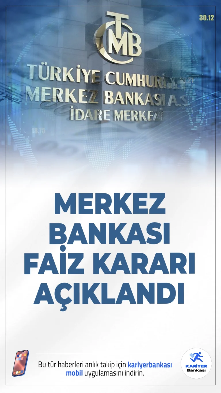Merkez Bankası Faiz Kararını Açıkladı.Türkiye Cumhuriyet Merkez Bankası (TCMB) Para Politikası Kurulu (PPK), politika faizi olan bir hafta vadeli repo ihale faiz oranını yüzde 41,5'e indirdi.