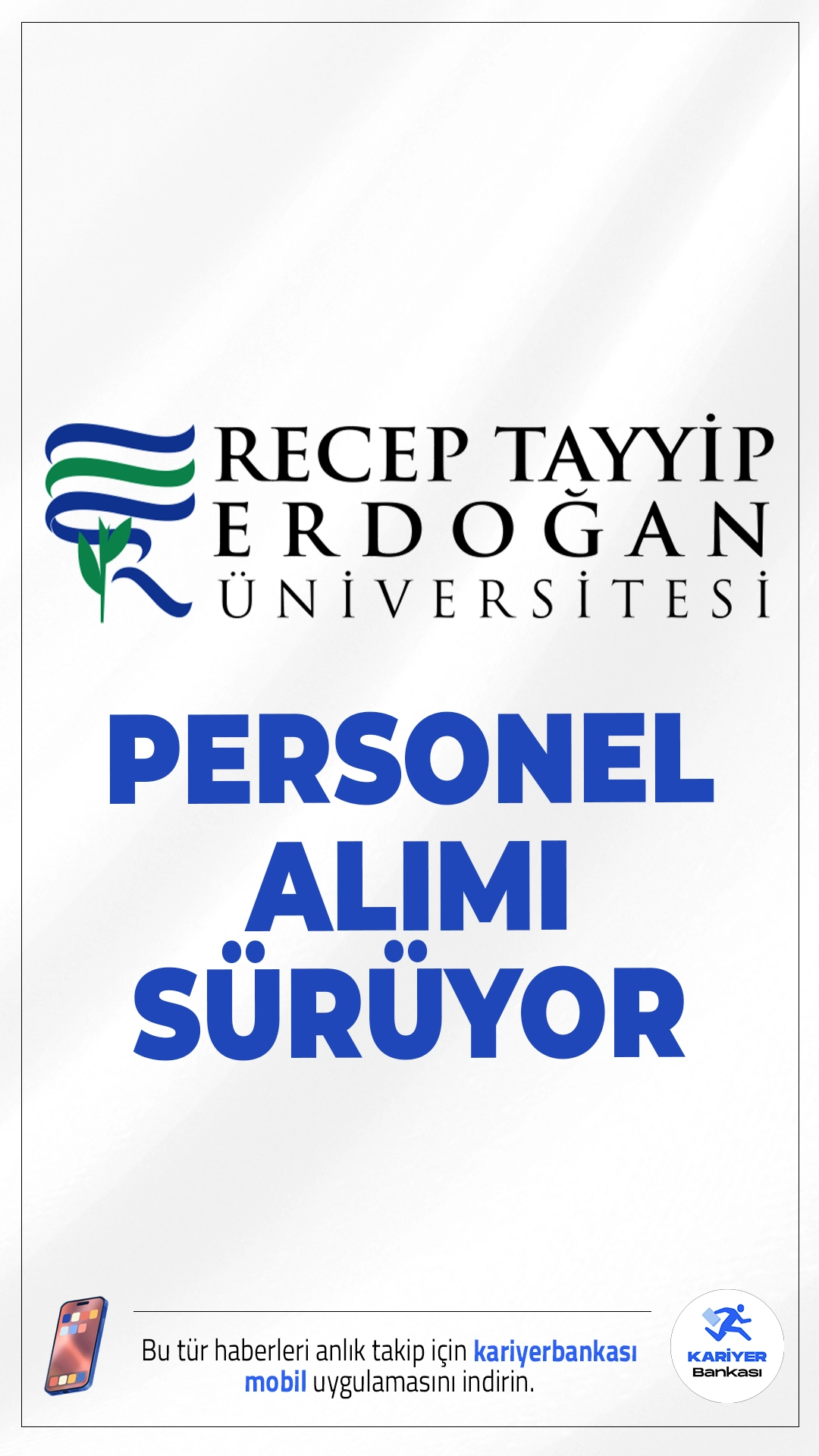 RTE Üniversitesi 9 Personel Alımı Sürüyor!Recep Tayyip Erdoğan Üniversitesi sözleşmeli personel (4/B) kapsamında temizlik personeli alımı için başvurular devam ediyor. İlgili alım, KPSS puan sıralaması esas alınarak, sınavsız bir şekilde gerçekleştirilecek.