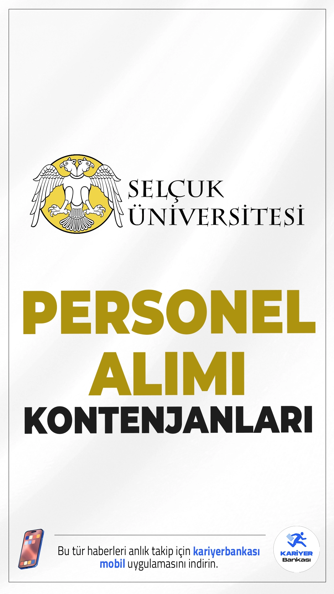 Selçuk Üniversitesi 31 Personel Alımı Kontenjanları.Selçuk Üniversitesi farklı kadrolarda olmak üzere sözleşmeli personel alımı başvuruları sürüyor.Başvurular 9 Haziran'da sona erecek.Başvuru yapacak adayların ve özel şartları sağlaması gerekmektedir.İşte kontenjan dağılımı ve şartlar...