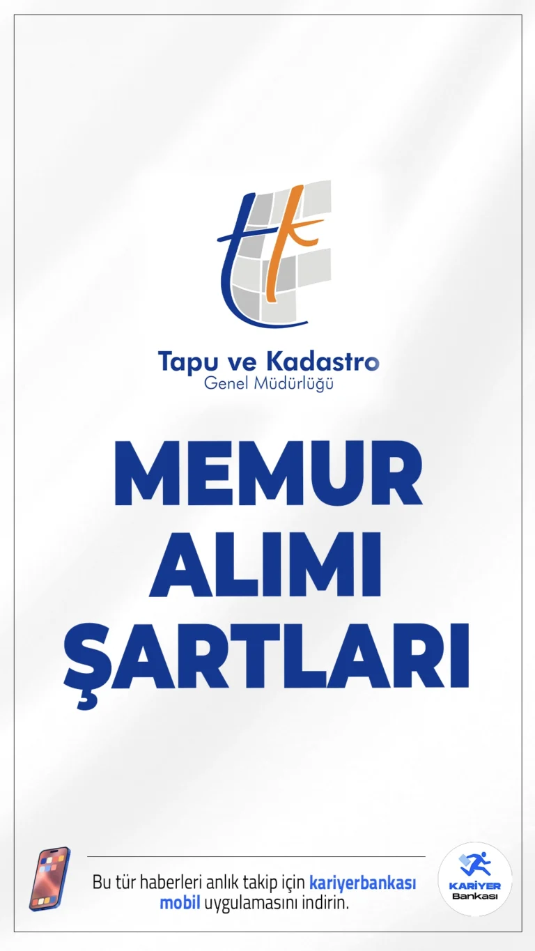 Tapu Kadastro 25 Memur Alımı Şartları.Tapu ve Kadastro Genel Müdürlüğü (TKGM) 25 memur alımı yapacak. Resmi Gazete'de yayımlanan duyuruda, Tapu ve Kadastro Genel Müdürlüğü Tapu Kadastro, Hukuk, Kamu Yönetimi ve işletme bölümden mezun uzman yardımıcı alımı yapılacağı aktarıldı.