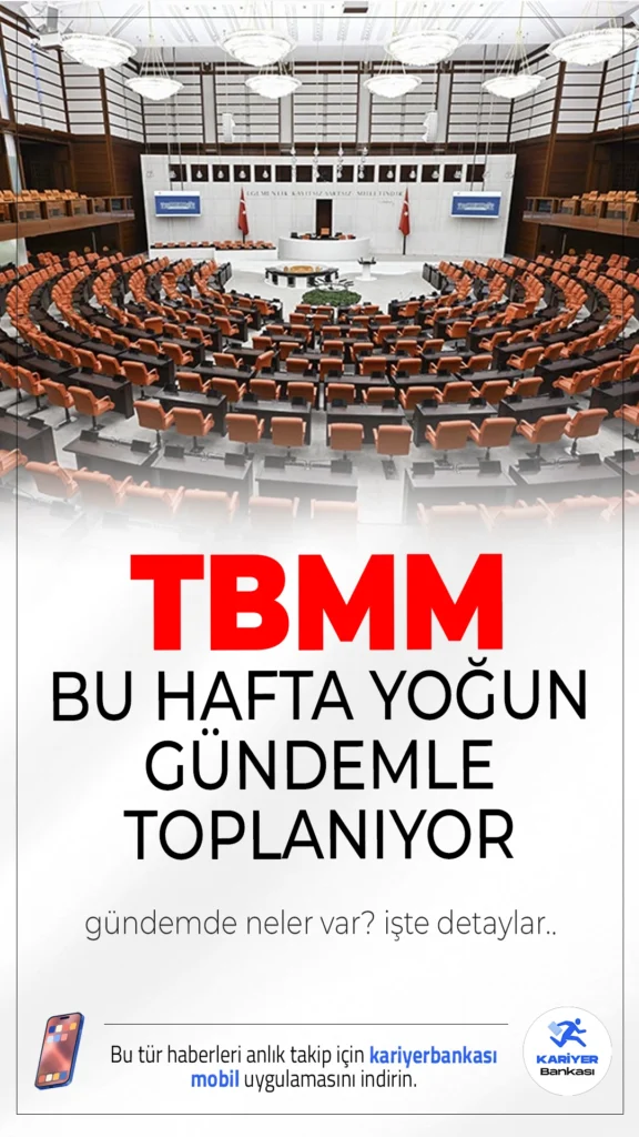 TBMM Bu Hafta Yoğun Gündemle Toplanıyor.Türkiye Büyük Millet Meclisi bu hafta, iklim değişikliğiyle mücadele ve enerji arz güvenliği alanında kritik yasa tekliflerini görüşecek. Sağlık çalışanlarına yönelik önemli düzenlemeler de komisyon gündeminde.
