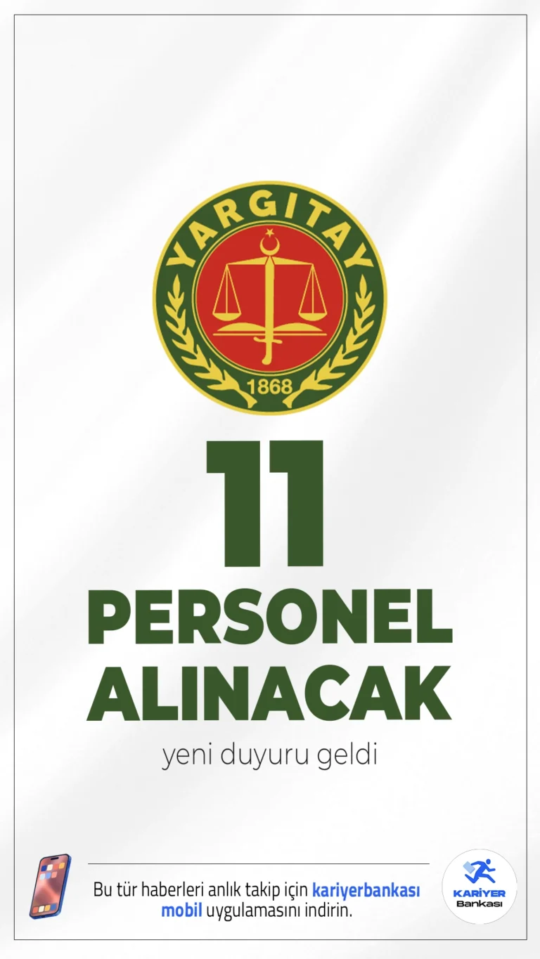 Yargıtay Başkanlığı 11 Personel Alımı Yapacak.Yargıtay Başkanlığı, Bilgi İşlem Merkezi bünyesinde görevlendirilmek üzere sözleşmeli personel alımı yapacağını duyurdu. Alımlar, 375 sayılı Kanun Hükmünde Kararname kapsamında ve ilgili yönetmelikler doğrultusunda gerçekleştirilecek. Adaylar, 20 - 27 Haziran 2025 tarihleri arasında başvurularını e-Devlet üzerinden Kariyer Kapısı aracılığıyla yapabilecek.