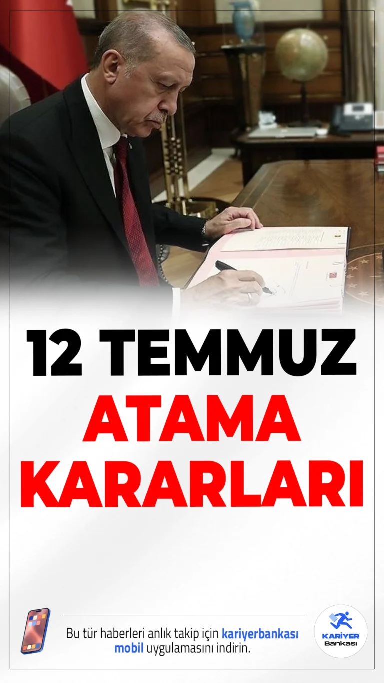 12 Temmuz Atama Kararları Resmi Gazete'de Yayımlandı.Cumhurbaşkanı Erdoğan'ın imzasıyla yayımlanan kararlara göre TMSF, Alevi Bektaşi Kültür ve Cemevi Başkanlığı ve Yunus Emre Vakfı'na önemli atamalar yapıldı.