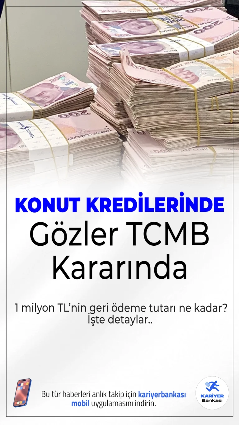 Konut Kredilerinde Gözler TCMB Kararında: 1 Milyon TL’nin Geri Ödeme Tutarı Ne Kadar?Ev sahibi olmayı planlayanlar, 24 Temmuz’da açıklanacak faiz kararına kilitlendi. Konut kredisi faizlerinin düşüp düşmeyeceği merak konusu.