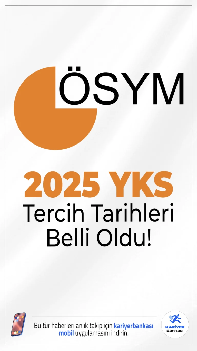 2025 YKS Tercih Tarihleri Belli Oldu. ÖSYM sayfasından yayımlanan duyuruda, 2025 Yükseköğretim Kurumları Sınavı (2025-YKS) kılavuzunun 30 Temmuz 2025 tarihinde adayların ve kamuoyunun bilgisine sunulacağı, tercihlerin ise 1-13 Ağustos 2025 tarihleri arasında ÖSYM’nin https://ais.osym.gov.tr adresinden yapılabileceği aktarıldı.