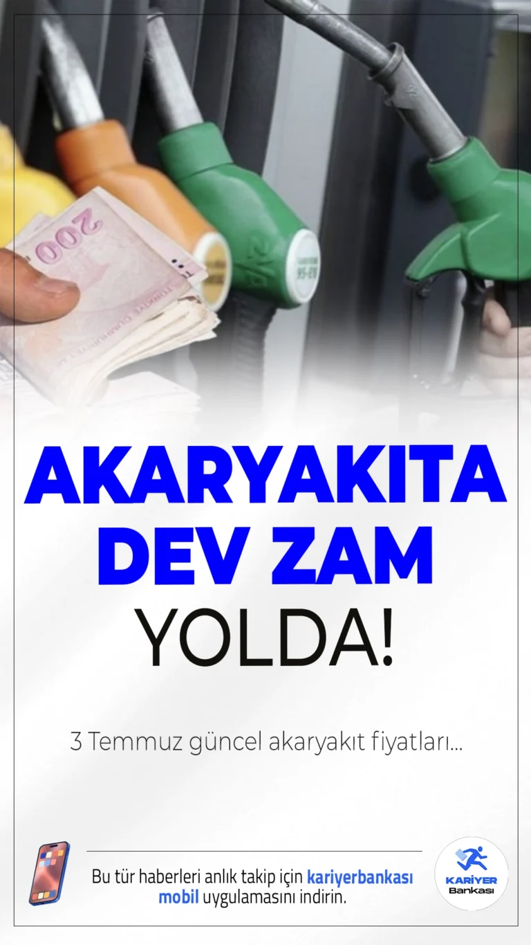 Akaryakıta Dev Zam Yolda! 3 Temmuz 2025 Güncel Fiyatlar Listelendi.Brent petrol ve döviz kurundaki yükselişin yanı sıra vergi artışlarının da etkisiyle akaryakıt fiyatlarına zam kapıda. Beklenen zam öncesi fiyatlar belli oldu.