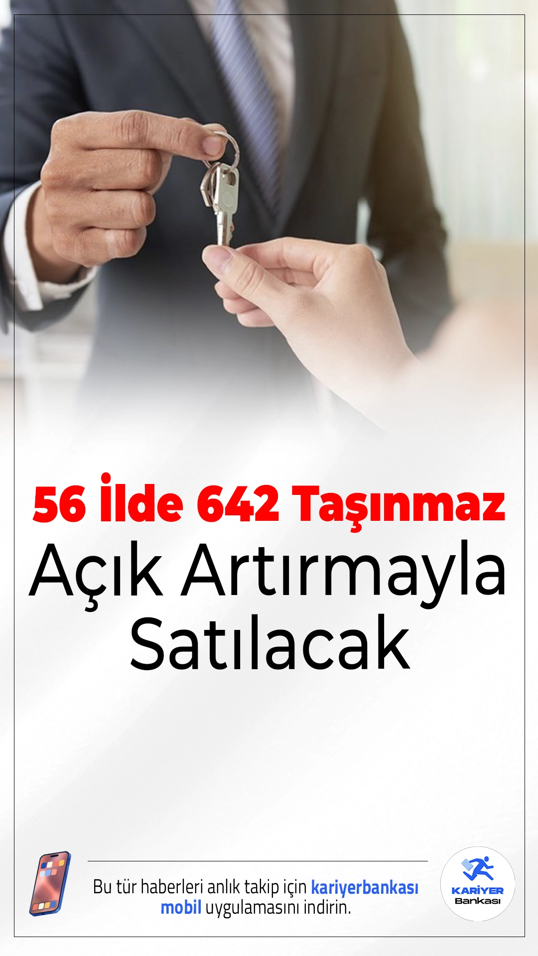56 İlde 642 Taşınmaz Açık Artırmayla Satılacak.5-6 Ağustos tarihlerinde gerçekleşecek ihaleyle Ankara, İstanbul, İzmir ve daha birçok ilde konut, arsa ve iş yeri nitelikli taşınmazlar satışa çıkıyor. Yüzde 20 indirim ve 24 ay vade seçenekleri sunulacak.