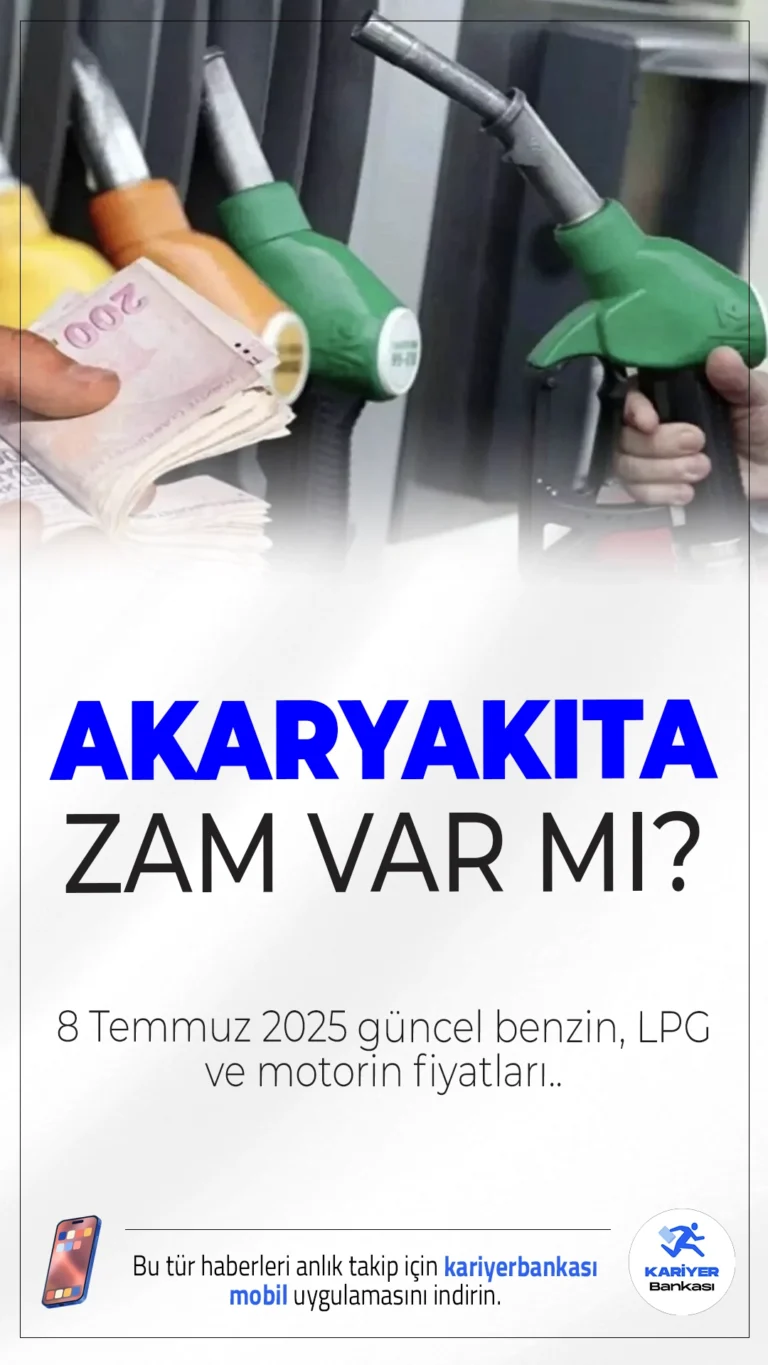 8 Temmuz 2025 Güncel Benzin, LPG ve Motorin Fiyatları.Akaryakıt fiyatları yeniden artış eğiliminde. Özellikle brent petrol ve döviz kurundaki dalgalanmalar ile vergi oranlarındaki yükselişler, yakıt fiyatlarına doğrudan yansıyor. Bu gelişmeler doğrultusunda, motorin litre fiyatına Çarşamba günü itibarıyla 1 lira 15 kuruşluk bir artış bekleniyor.