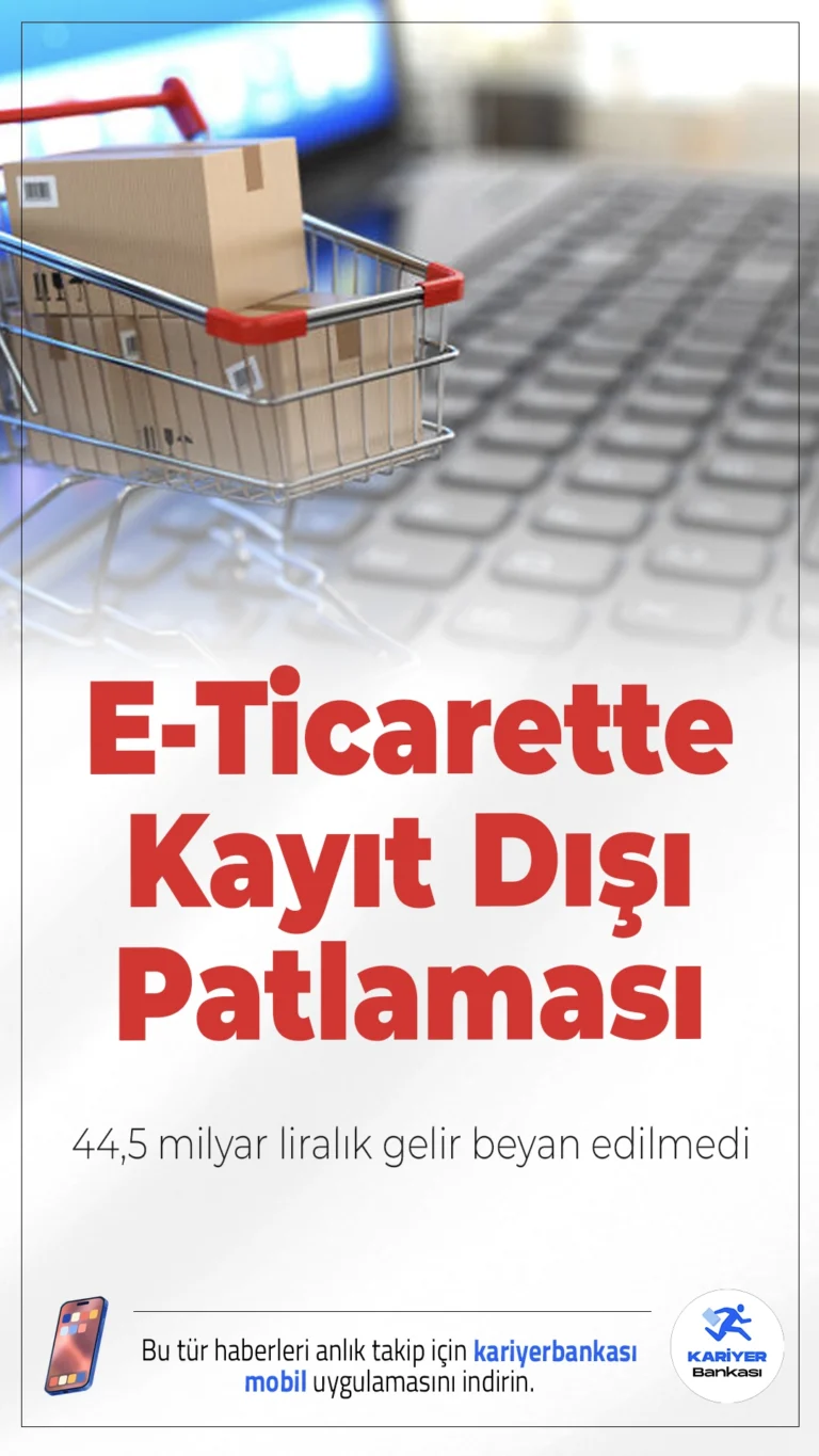 E-Ticarette Kayıt Dışı Patlaması: 44,5 Milyar Liralık Gelir Beyan Edilmedi.Gelir İdaresi Başkanlığı, e-ticaret üzerinden gelir elde eden 17 binden fazla kişinin toplam 44,5 milyar liralık kazancını vergi dışı bıraktığını tespit etti.