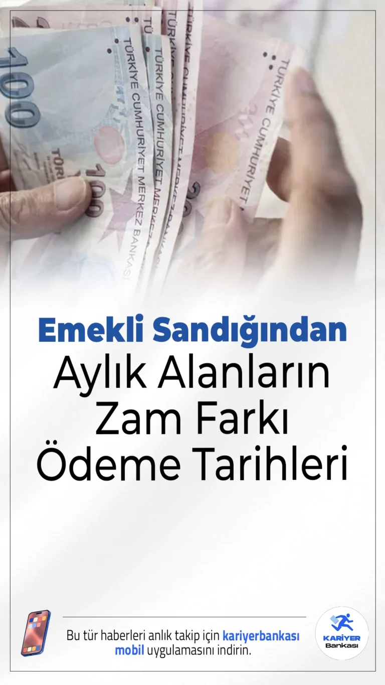 Emekli Sandığından Aylık Alanların Zam Farkı 25 Temmuz'da Ödenecek.Emekli Sandığı kapsamındaki 2,5 milyon kişiye Temmuz ayı zam farkları 25 Temmuz Cuma günü ödenecek. Toplam ödeme tutarı 12 milyar TL olacak.