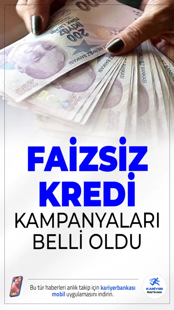 Temmuz 2025 Faizsiz Kredi Kampanyaları Açıklandı.Acil nakit ihtiyacı olanlar için bankalar Temmuz 2025 itibarıyla faizsiz kredi seçeneklerini duyurdu. 90 bin TL’ye kadar faizsiz kredi imkânı sunuluyor.