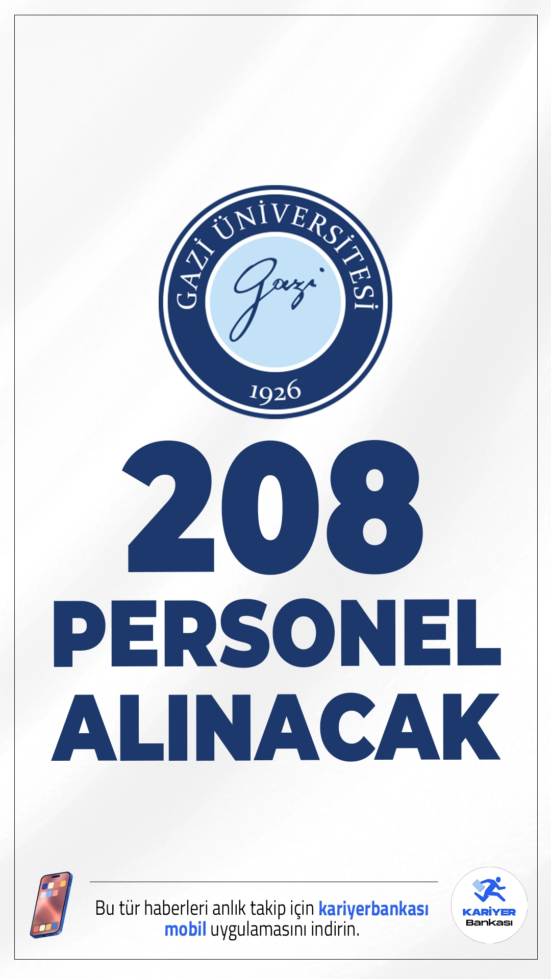 Gazi Üniversitesi 208 Personel Alımı Yapacak.Resmi Gazete'de yayımlanan duyuruya göre, Gazi Üniversitesi sağlık, teknik, destek hizmetleri ve güvenlik alanlarında sözleşmeli personel alımı gerçekleştirecek.