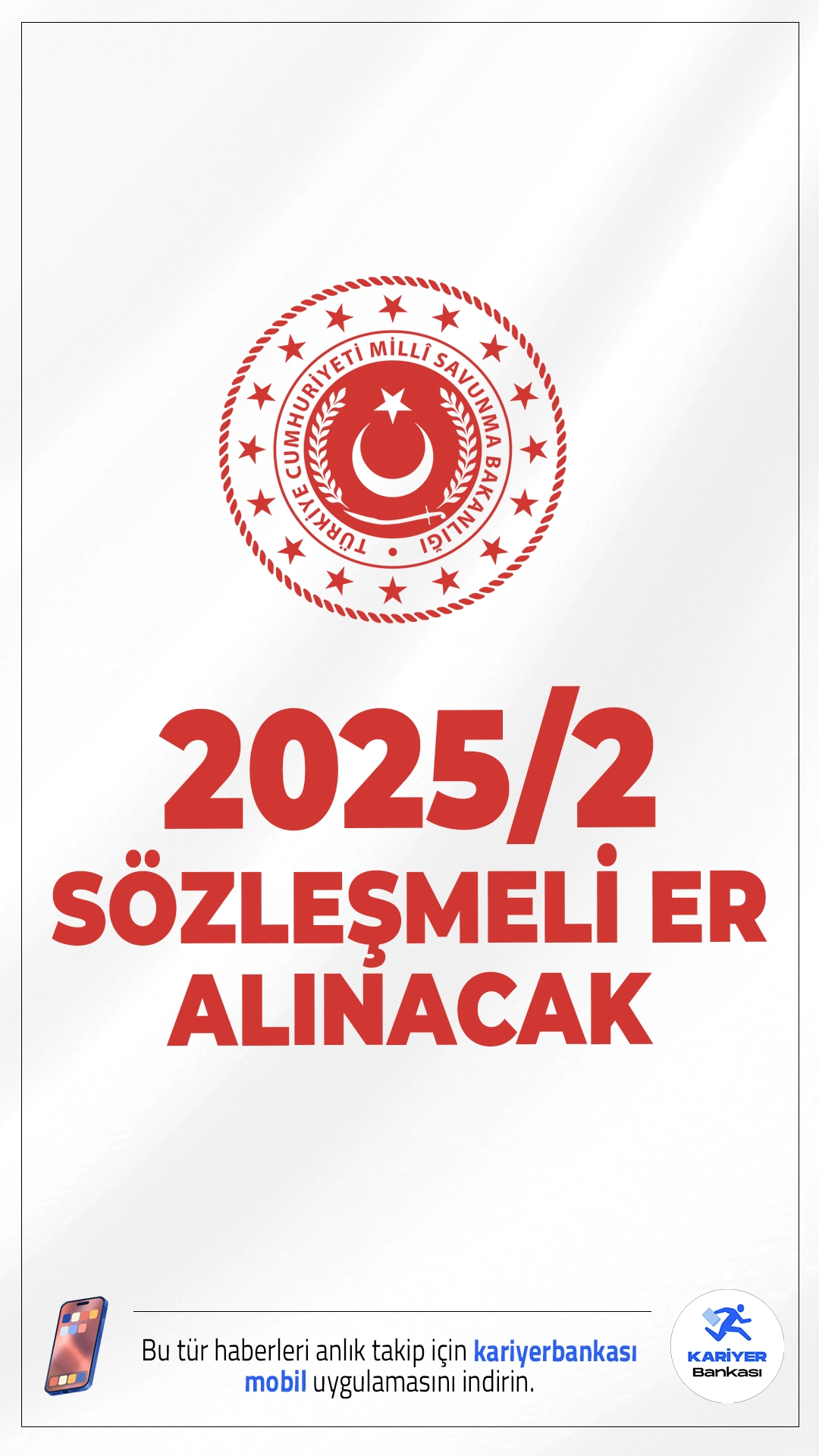 MSB 2025/2 Dönem Sözleşmeli Er Alımı Başvuru Kılavuzu Yayımlandı.Milli Savunma Bakanlığı (MSB), 2025 yılının 2’nci döneminde Hava ve Deniz Kuvvetleri Komutanlıkları adına sözleşmeli er alımı gerçekleştirecek. Alımlar kapsamında en az ilköğretim mezunu olan ve yaş şartlarını sağlayan adaylar başvuruda bulunabilecek.
