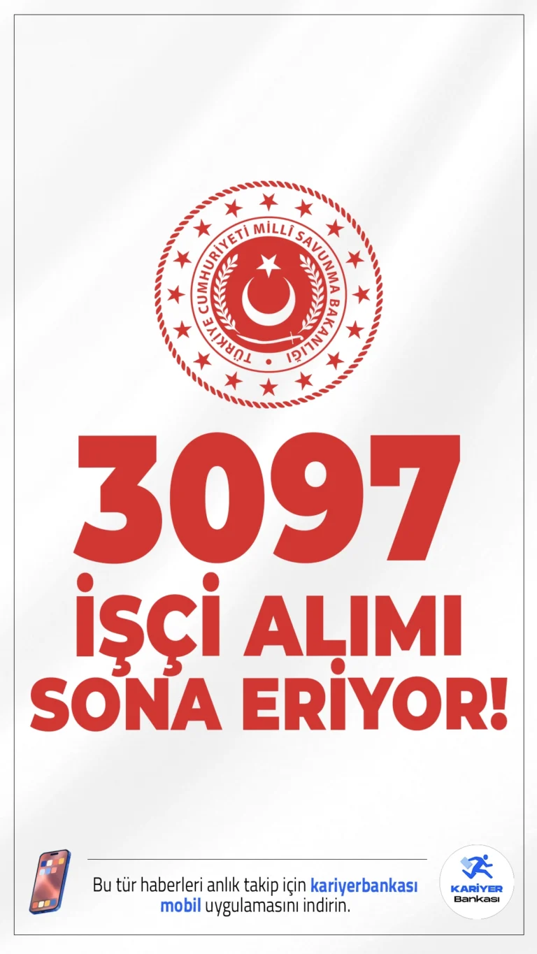 Milli Savunma Bakanlığı (MSB) 3097 İşçi Alımı Başvuruları Sona Eriyor.Milli Savunma Bakanlığı (MSB) işçi alımı başvurularında sona gelindi.İlgili alım duyurusuna göre, MSB'ye en az ilkokul mezunlarından olmak üzere birçok farklı ünvanda işçi alımı yapılacak. Başvurular bugün (29 Temmuz) sona eriyor.Başvuru yapacak adayların genel ve özel şartları dikkatle incelemesi gerekmektedir.İşte şartlar ve diğer detaylar...