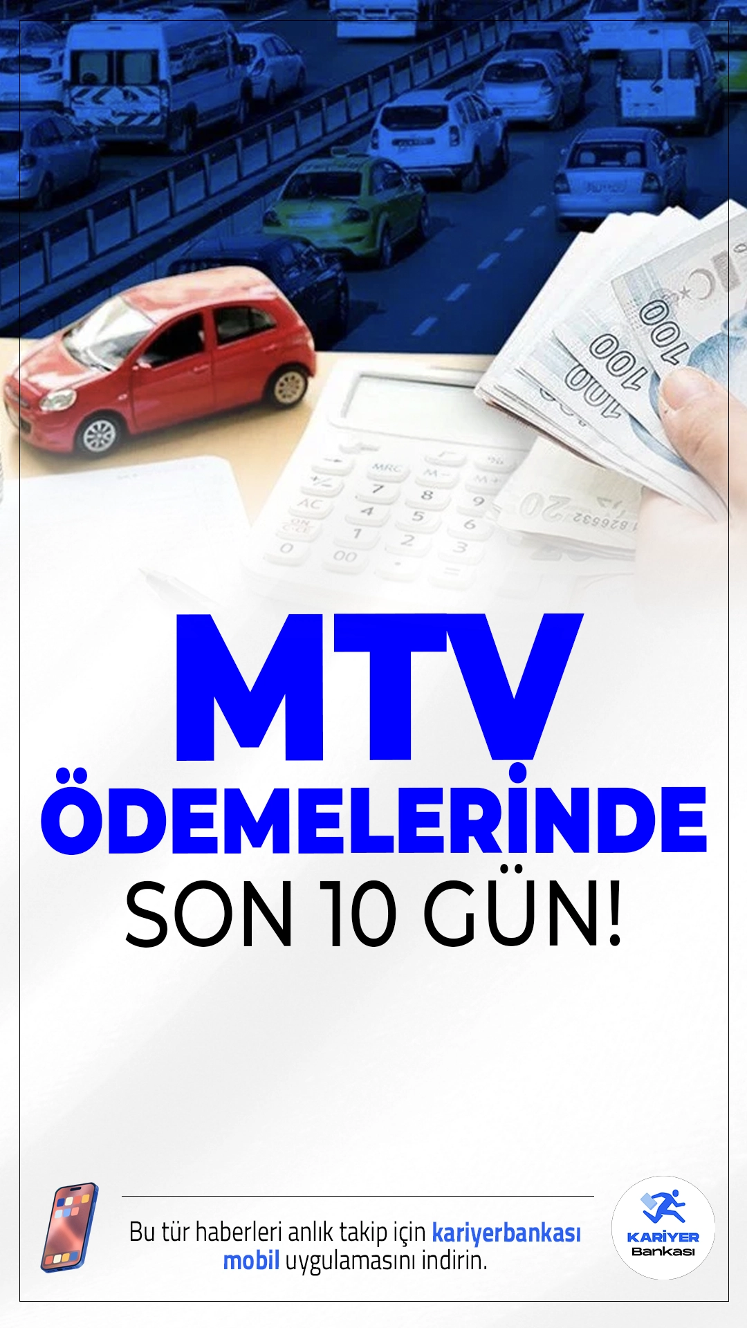 Motorlu Taşıtlar Vergisi İçin Geri Sayım Başladı: Son 10 Gün!Motorlu Taşıtlar Vergisi’nin ikinci taksit ödemeleri 31 Temmuz’da sona eriyor. Süreyi kaçıranlara aylık %4,5 gecikme faizi uygulanacak.