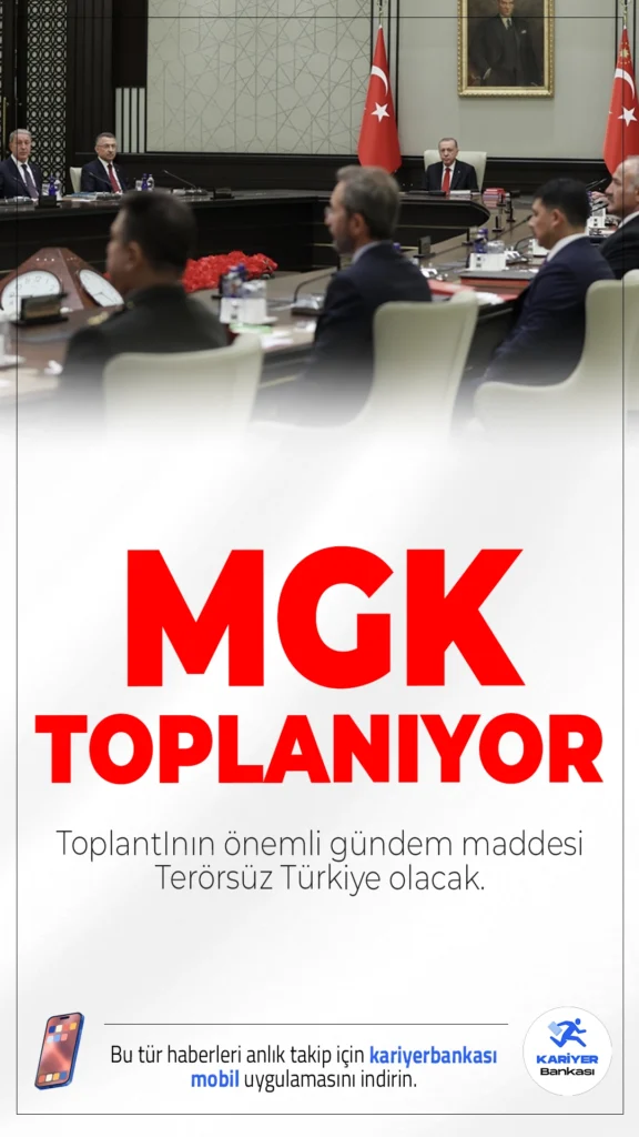 MGK Beştepe'de Toplanıyor: Terörsüz Türkiye Süreci Masada.Cumhurbaşkanı Erdoğan başkanlığında toplanacak Milli Güvenlik Kurulu'nda terörle mücadelede yeni yol haritası ve bölgesel güvenlik tehditleri ele alınacak.