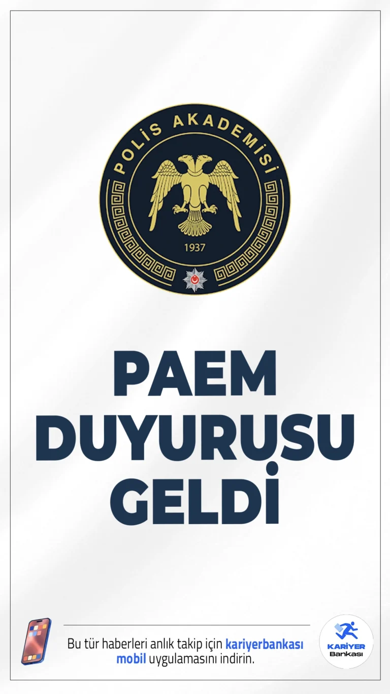 PAEM 2025/6.Dönem Eğitim Sonu Sınav Sonuçları Açıklandı.İçişleri Bakanlığı Emniyet Genel. Müdürlüğü Polis Akademisi sayfasından yayımlanan duyuruda, 01-03 Temmuz 2025 tarihleri arasında yapılan PAEM eğitim sonu sınav sonuçlarının açıklandığı aktarıldı.