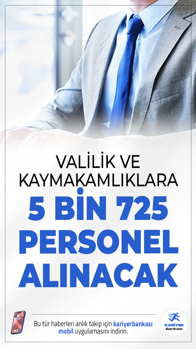 Valilik ve Kaymakamlıklara 5 Bin 725 Personel Alımı Yapılacak.İŞKUR üzerinden yayımlanan duyuruya göre, İstihdam Uyum Programı (İUP) kapsamında valilik ve kaymakamlıklarda görevlendirilmek üzere 5 bin 725 kişi alınacak. Adaylarda KPSS şartı aranmıyor ve başvurular e-Devlet üzerinden İŞKUR'un esube.iskur.gov.tr adresinden yapılabiliyor.