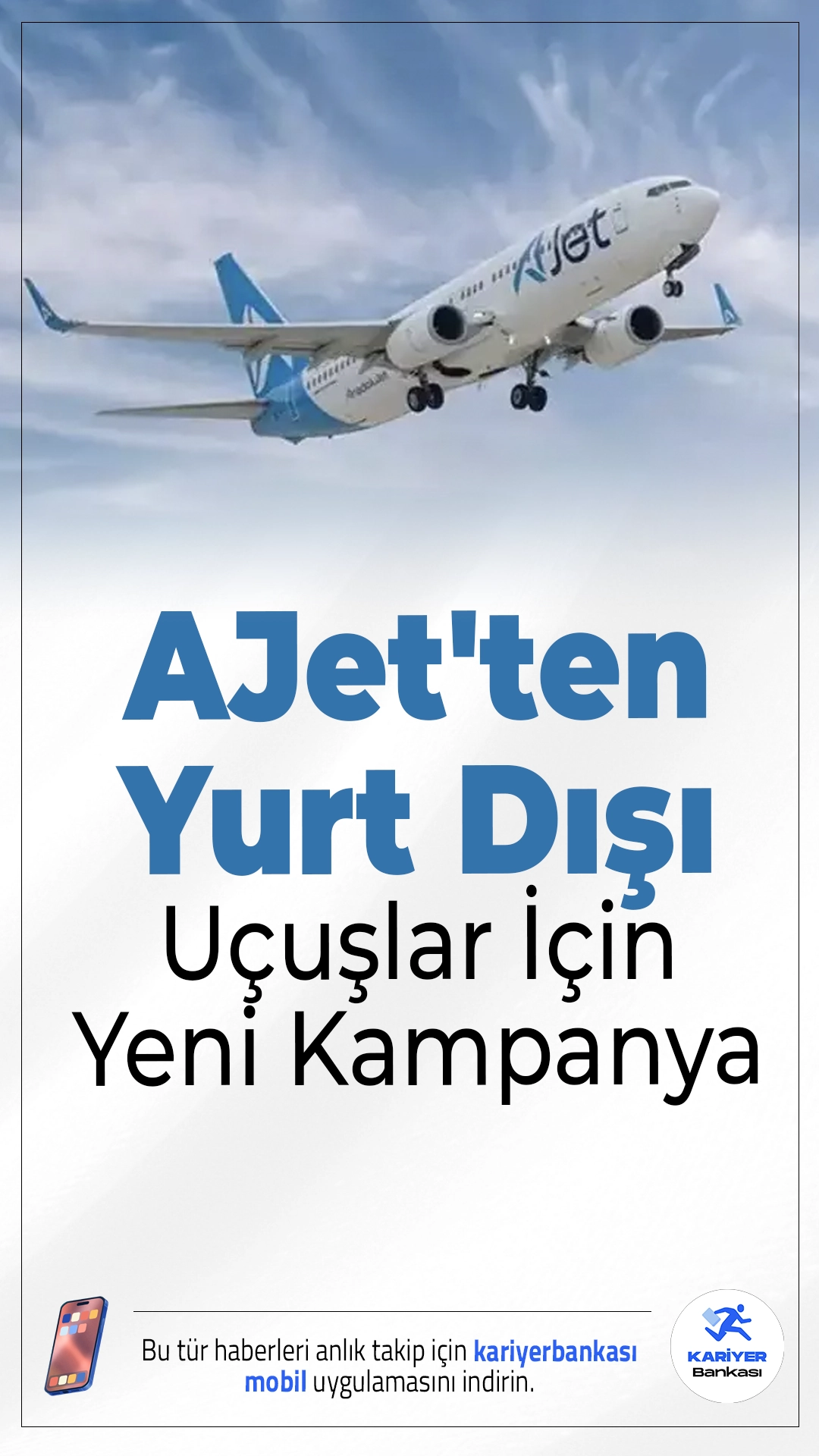 AJet'ten Yurt Dışı Uçuşlar için Yeni Kampanya.AJet, Türkiye çıkışlı ve varışlı yurt dışı uçuşlarda 9 euro/dolar + vergilerden başlayan fiyatlarla 250 bin koltuğu satışa sundu.