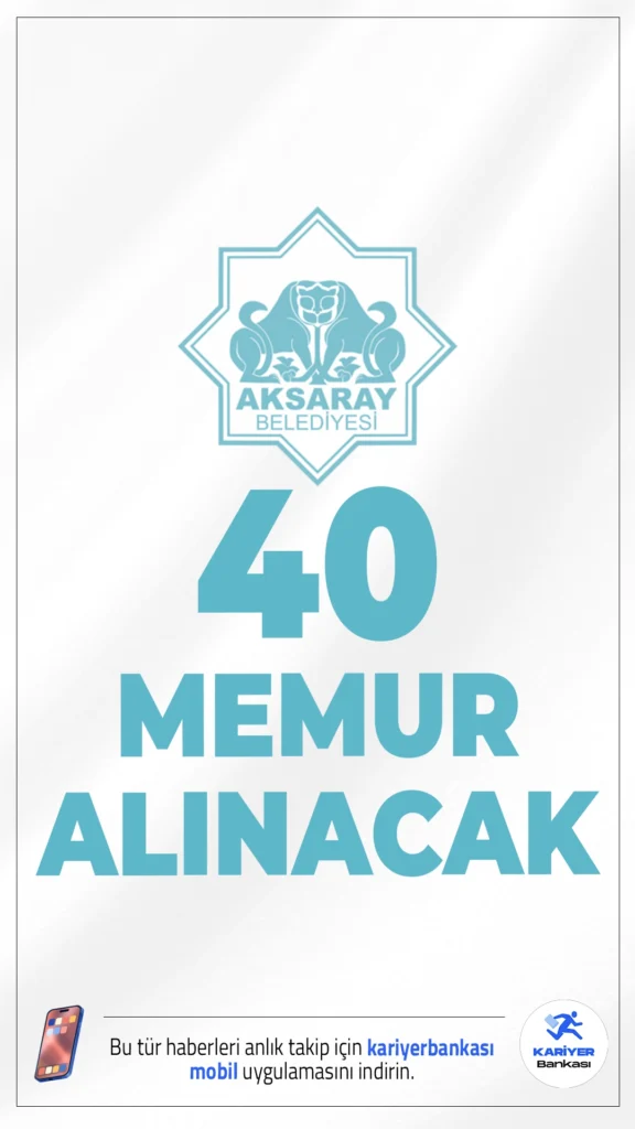 Aksaray Belediyesi 40 Memur Alımı Yapacak.Aksaray Belediyesi memur alımı duyurusu yayımlandı. 28 Temmuz 2025 tarihli yayımlanan duyuruya göre, Aksaray Belediyesine zabıta memuru ve itfaiye eri ünvanlarına memur alımı yapılacak. İlgili alımlar Belediye Zabıta Yönetmeliği ve Belediye İtfaiye Yönetmeliği hükümlerine göre yapılacak.Başvuru şartları ve diğer detaylar bu haberimizde.