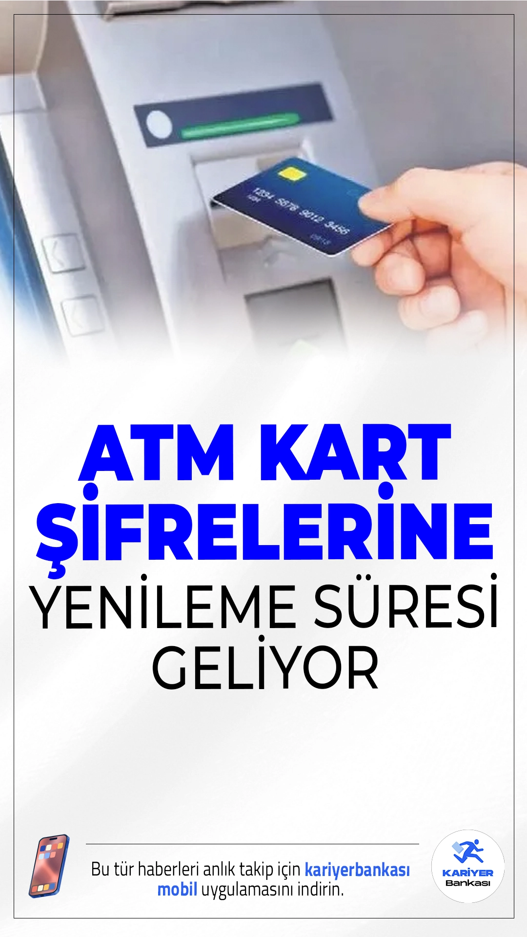 Artık ATM Kart Şifreleri de 6 Ayda Bir Değiştirilecek.Bankamatik kullanıcılarını ilgilendiren yeni düzenleme ile birlikte artık ATM kartı şifreleri de 6 ayda bir zorunlu olarak yenilenecek.