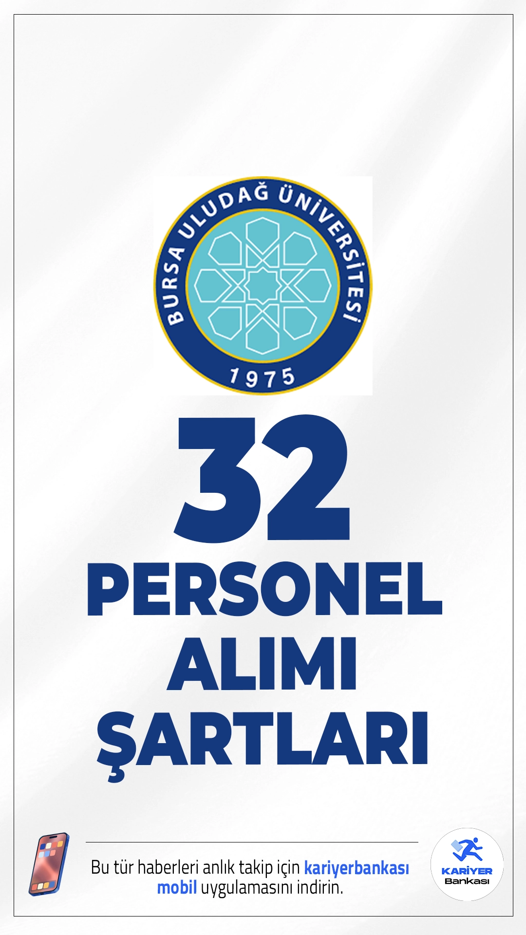 Bursa Uludağ Üniversitesi 32 Personel Alımı Şartları.Bursa Uludağ Üniversitesi personel alımı başvuruları devam ediyor.İlgili alım duyurusunda, Bursa Uludağ Üniversitesine hemşire, temizlik görevlisi, hastabakıcı, hastane temizlik görevlisi ünvanlarında sözleşmeli personel alımı yapılacağı aktarıldı. Başvuru şartları ve diğer tüm detaylar bu haberimizde.