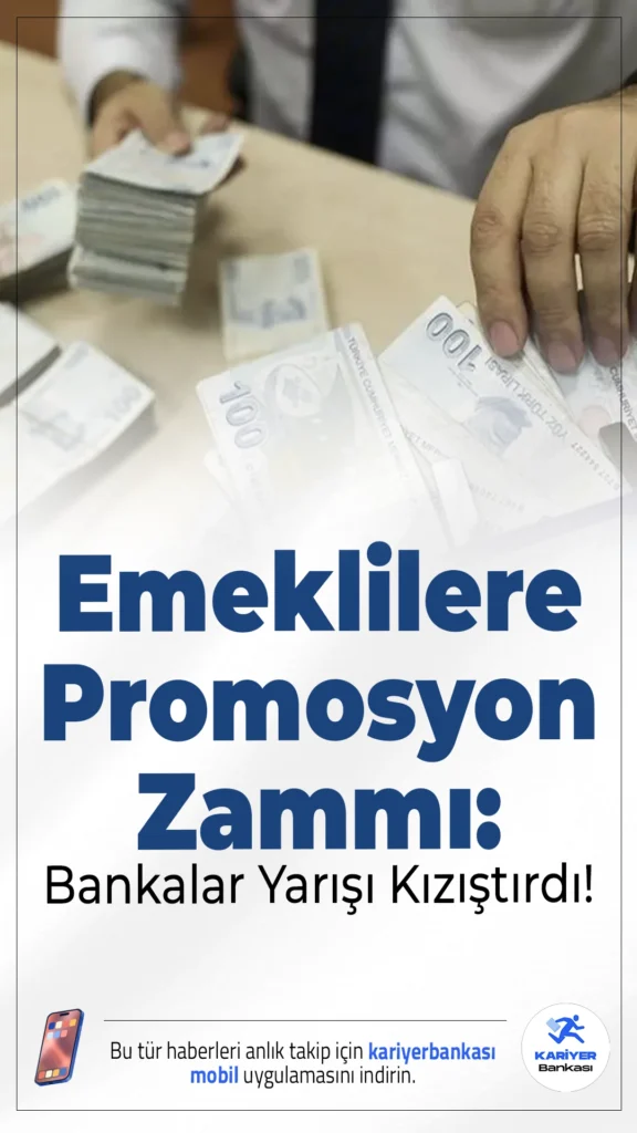 Emeklilere Promosyon Zammı: Bankalar Yarışı Kızıştırdı!Emekli promosyonlarına Temmuz sonunda yeni zam geldi. Bazı bankalar emeklilere 45 bin TL’ye varan ödemeler yaparken, yeni zamların da yolda olduğu bildirildi.